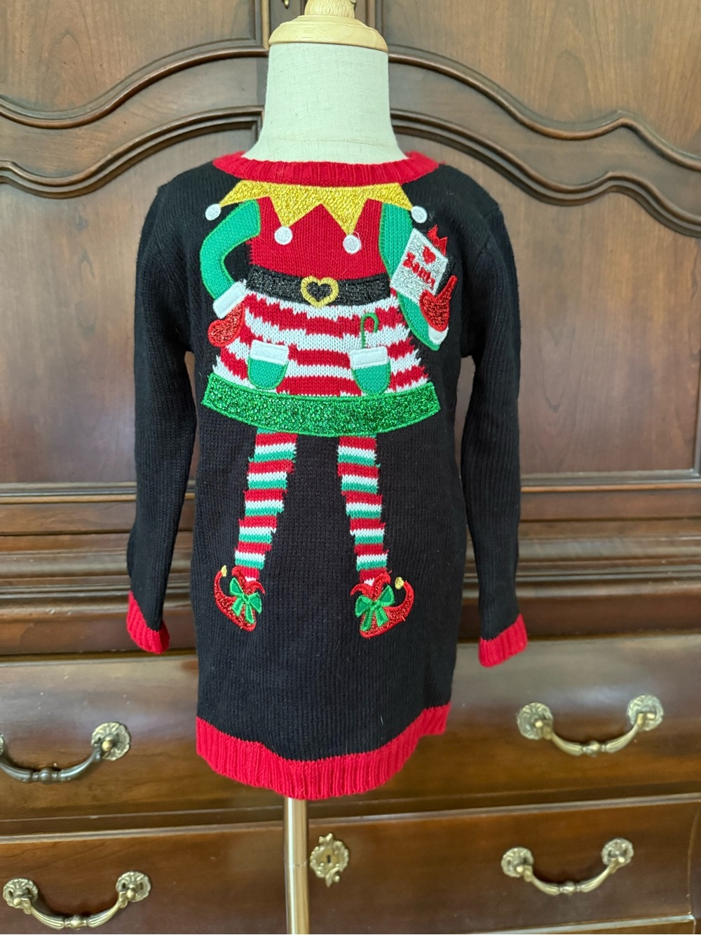 Margaux & Lexi Girls Christmas Elf Sweater Dress 3T Knit Holiday Tunic